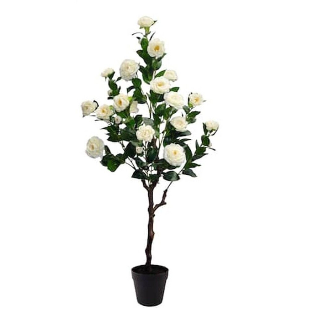 4FT Artificial Camellia Tree Fake Plant w/White Flowers for Indoor Outdoor Decor
